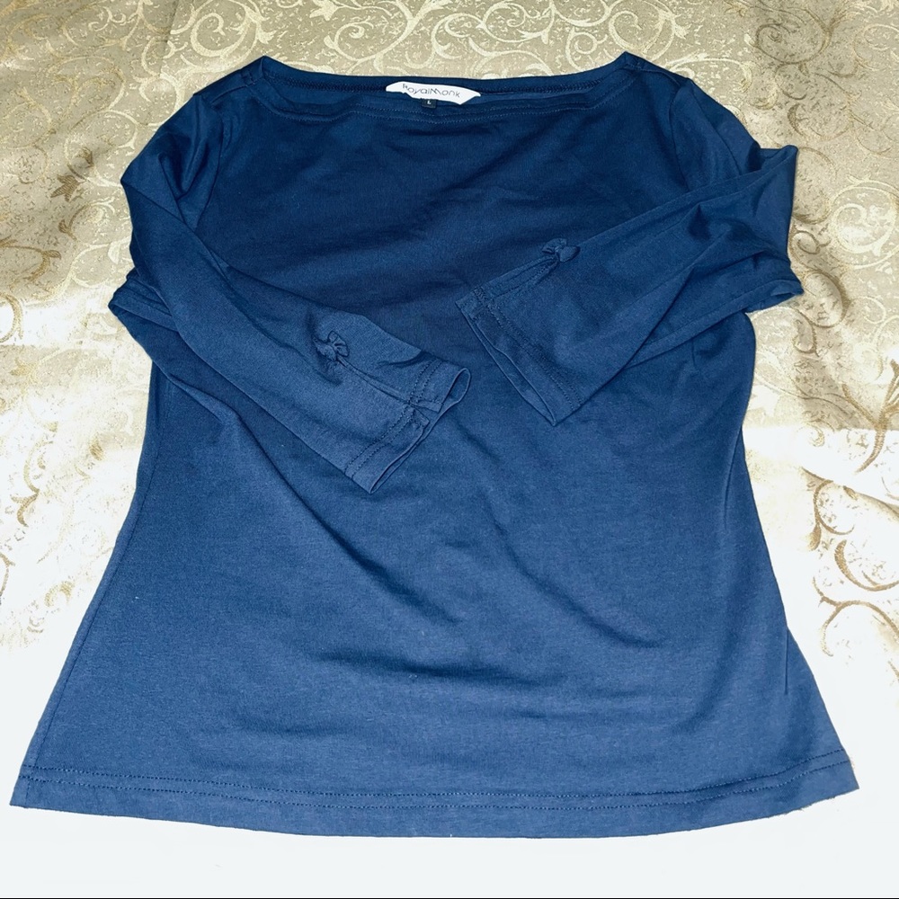 Royal Monk Navy Blue Boatneck Knit Top EUC